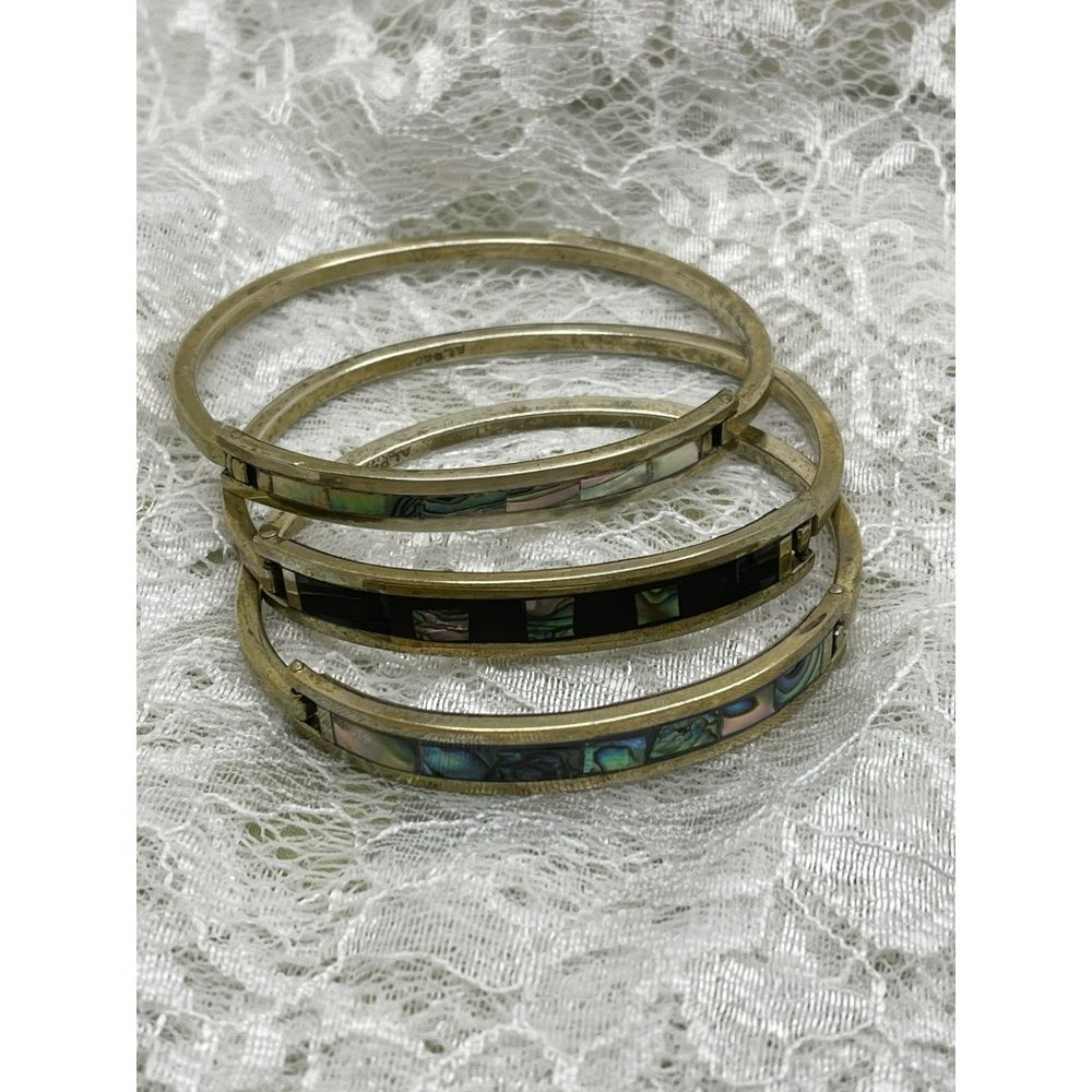 Vintage/Antique Gold/Silver Mix Abalone/Mother of Pearl Design Bracelets 3pc set